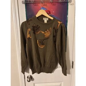 Arianna Women's Olive Green Wool Blend Sweater with Unique Embroidery Size S